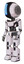 Bot containing round head and large vertical visor and light chest exoshielding and ultralight chest exosuit and prototype exoplate legs. White halftone toon. Facing right view.