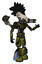 Bot containing bird skull head and white eyeballs and crow feather design and light chest exoshielding and ultralight chest exosuit and minigun back assembly and light leg exoshielding .