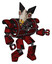 Droid containing bird skull head and red line eyes and robobeak design and heavy upper chest and heavy mech chest and barbed wire chest armor cage and prototype exoplate legs. Grunge dots dark red.