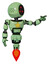 Mech containing three led eyes round head and light chest exoshielding and yellow star and jet propulsion. Green tint toon. Pointing left or pushing a button..