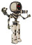 Robot containing round barbed wire round head and light chest exoshielding and minigun back assembly and no chest plating and prototype exoplate legs. Off white toon. Interacting.