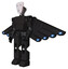 Robot containing humanoid face mask and light chest exoshielding and prototype exoplate chest and cherub wings design and prototype exoplate legs. Clean black. Facing right view.