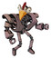 Bot containing bird skull head and bone skull eye holes and chicken design and heavy upper chest and heavy mech chest and ultralight foot exosuit. Powder pink metal. Fight or defense pose..
