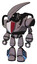 Mech containing flat elongated skull head and heavy upper chest and red shield defense design and light leg exoshielding and megneto-hovers foot mod. Halftone gray.