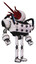 Robot containing jellyfish style head red fiber optic tentacles and heavy upper chest and chest energy sockets and blue strip lights and ultralight foot exosuit. White halftone toon. Hero pose.