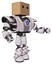 Automaton containing dual retro camera head and cardboard box head and heavy upper chest and heavy mech chest and blue energy fission element chest and light leg exoshielding and spike foot mod.