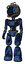Mech containing digital display head and sleeping face and led and protection bars and light chest exoshielding and ultralight chest exosuit and light leg exoshielding. Grunge dark blue.