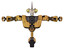 Bot containing bird skull head and big yellow eyes and heavy upper chest and heavy mech chest and unicycle wheel. Construction yellow halftone. T-pose.