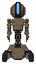 Bot containing round head and large vertical visor and light chest exoshielding and prototype exoplate chest and six-wheeler base. Desert tan painted. Front view.