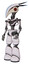Bot containing bird skull head and red led circle eyes and head shield design and light chest exoshielding and no chest plating and light leg exoshielding. White halftone toon. Facing right view.