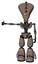 Droid containing flat elongated skull head and light chest exoshielding and no chest plating and light leg exoshielding. Khaki halftone. Arm out holding invisible object..