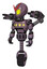 Automaton containing grey alien style head and yellow eyes and light chest exoshielding and yellow chest lights and minigun back assembly and unicycle wheel. Lilac metal.