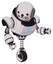 Bot containing round head and heavy upper chest and circle of blue leds and unicycle wheel and cat face. White halftone toon. Fight or defense pose..