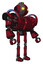 Mech containing oval wide head and yellow eyes and green led ornament and heavy upper chest and heavy mech chest and battle mech chest and ultralight foot exosuit. Fire engine red halftone.