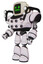 Droid containing old computer monitor and stunned pixels face and heavy upper chest and chest energy sockets and shoulder headlights and light leg exoshielding. White halftone toon. Facing right view.