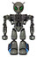 Bot containing grey alien style head and green demon eyes and bug antennas and heavy upper chest and no chest plating and light leg exoshielding and megneto-hovers foot mod. Concrete grey metal.