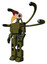 Robot containing bird skull head and red led circle eyes and chicken design and light chest exoshielding and prototype exoplate chest and blue-eye cam cable tentacles and prototype exoplate legs.