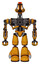 Automaton containing dual retro camera head and laser gun head and heavy upper chest and no chest plating and light leg exoshielding. Primary yellow halftone. Front view.