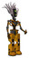 Bot containing humanoid face mask and two-face black white mask and light chest exoshielding and no chest plating and prototype exoplate legs. Worn construction yellow. Facing left view.