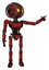 Robot containing oval wide head and yellow eyes and barbed wire cage helmet and light chest exoshielding and ultralight chest exosuit and ultralight foot exosuit. Cherry tomato red.