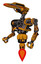 Automaton containing dual retro camera head and laser gun head and heavy upper chest and no chest plating and jet propulsion. Primary yellow halftone. Facing right view.