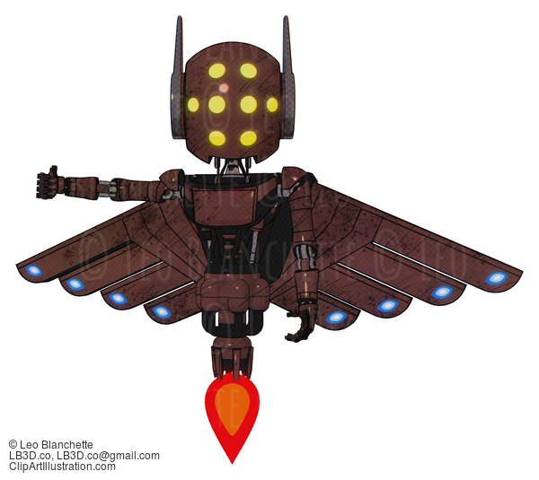 Android Containing Round Head And Yellow Eyes Array And Head Winglets And Light Chest Exoshielding And Ultralight Chest Exosuit And Cherub Wings Design And Jet Propulsion. Steampunk Copper. #17752