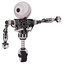 Automaton containing round head and heavy upper chest and no chest plating and unicycle wheel. White halftone toon. Pointing left or pushing a button..