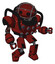 Mech containing oval wide head and barbed wire cage helmet and heavy upper chest and chest energy sockets and prototype exoplate legs. Matted red. Fight or defense pose..