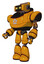 Bot containing dual retro camera head and retro tech device head and heavy upper chest and circle of blue leds and light leg exoshielding. Primary yellow halftone. Facing right view.