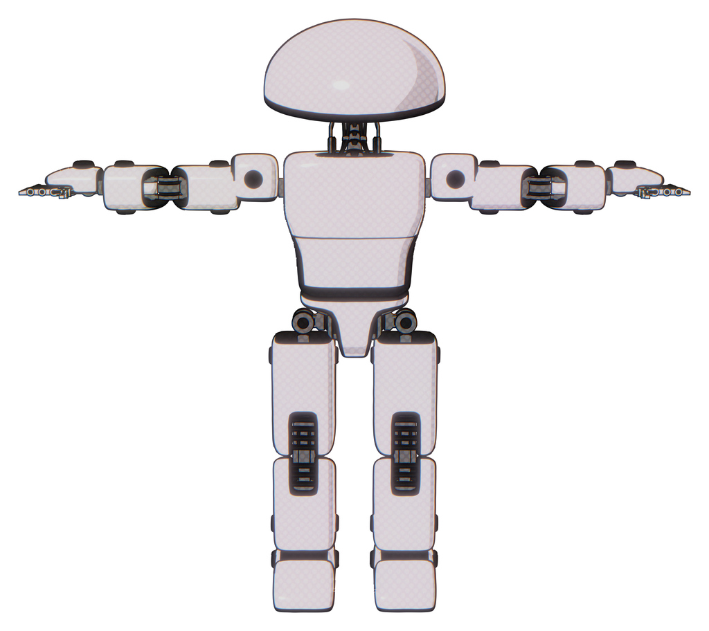 Mech containing dome head and light chest exoshielding and prototype exoplate chest and prototype exoplate legs. White halftone toon. T-pose.