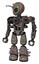Mech containing grey alien style head and led array eyes and bug antennas and heavy upper chest and no chest plating and light leg exoshielding and spike foot mod. Patent khaki metal.