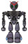 Mech containing grey alien style head and led array eyes and heavy upper chest and no chest plating and light leg exoshielding. Light lavender metal. Front view.
