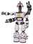 Bot containing dual retro camera head and laser gun head and light chest exoshielding and yellow star and minigun back assembly and light leg exoshielding and spike foot mod. White halftone toon.