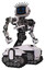 Automaton containing digital display head and happy face and eye lashes deco and heavy upper chest and no chest plating and tank tracks. White halftone toon. Hero pose.