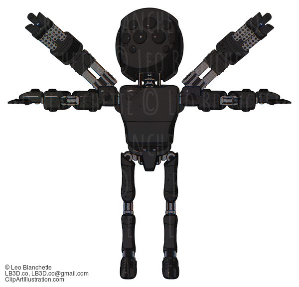 Android Containing Round Head And Bug Eye Array And Light Chest Exoshielding And Prototype Exoplate Chest And Minigun Back Assembly And Ultralight Foot Exosuit. Dirty Black. T-Pose. #17801