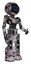 Cyborg containing digital display head and stunned expression and light chest exoshielding and ultralight chest exosuit and prototype exoplate legs. Scribble sketch. Facing left view.