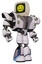 Robot containing old computer monitor  and  pixel design of yellow happy face  and  heavy upper chest  and  heavy mech chest  and  green cable sockets array  and  light leg exoshielding .