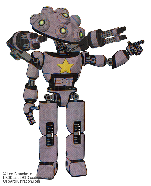 Android Containing Techno Multi-Eyed Domehead Design And Light Chest Exoshielding And Yellow Star And Minigun Back Assembly And Prototype Exoplate Legs. Dark Sketch. #17815