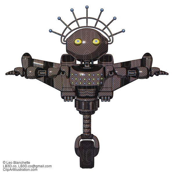 Android Containing Oval Wide Head And Yellow Eyes And Techno Halo Ornament And Light Chest Exoshielding And Chest Green Blue Lights Array And Stellar Jet Wing Rocket Pack And Unicycle Wheel. #17821