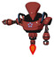 Mech containing flat elongated skull head and heavy upper chest and circle of blue leds and blue strip lights and jet propulsion. Light brick red. Arm out holding invisible object..