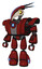 Robot containing bird skull head and big yellow eyes and head shield design and heavy upper chest and heavy mech chest and blue energy fission element chest and light leg exoshielding. Matted red.