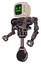 Droid containing old computer monitor and stunned pixels face and red buttons and heavy upper chest and no chest plating and unicycle wheel. Grayish pink. Facing right view.