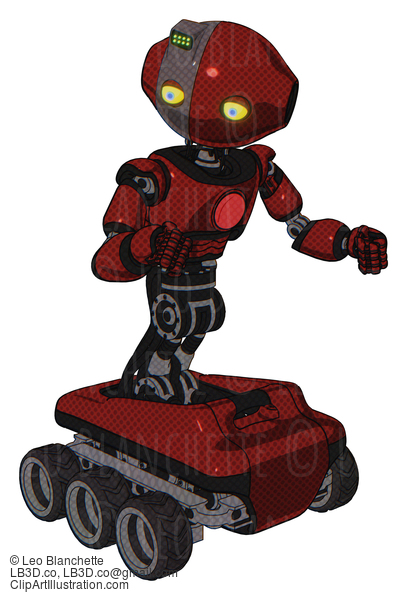 Android Containing Oval Wide Head And Yellow Eyes And Green Led Ornament And Light Chest Exoshielding And Red Chest Button And Six-Wheeler Base. Matted Red. Fight Or Defense Pose.. #17840
