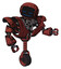 Mech containing digital display head and sleeping face and heavy upper chest and heavy mech chest and unicycle wheel. Grunge matted orange. Fight or defense pose..