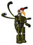 Robot containing bird skull head and red led circle eyes and chicken design and light chest exoshielding and prototype exoplate chest and blue-eye cam cable tentacles and prototype exoplate legs.