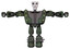 Bot containing humanoid face mask and skeleton war paint and heavy upper chest and heavy mech chest and green cable sockets array and light leg exoshielding and spike foot mod. Old corroded copper.