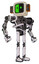 Automaton containing old computer monitor and abstract mask pixel face and old retro speakers and heavy upper chest and no chest plating and ultralight foot exosuit. White halftone toon. Hero pose.
