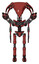 Mech containing flat elongated skull head and light chest exoshielding and minigun back assembly and no chest plating and ultralight foot exosuit. Light brick red. Front view.