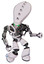 Robot containing flat elongated skull head and heavy upper chest and no chest plating and light leg exoshielding. White halftone toon. Fight or defense pose..