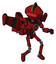 Mech containing oval wide head and red horizontal visor and techno mohawk and light chest exoshielding and chest valve crank and stellar jet wing rocket pack and ultralight foot exosuit. Dark red.